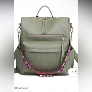 Olive Green Vegan Leather Backpack